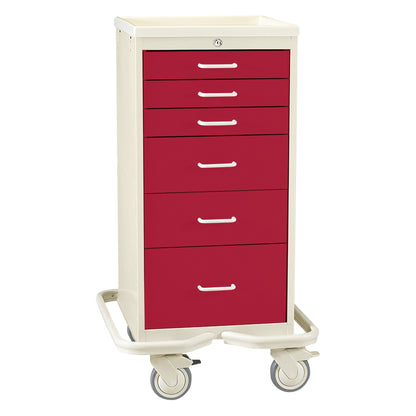 Mini Series 6-Drawer Anesthesia/Procedure Tower Cart, Key Lock, Two-Tone Red