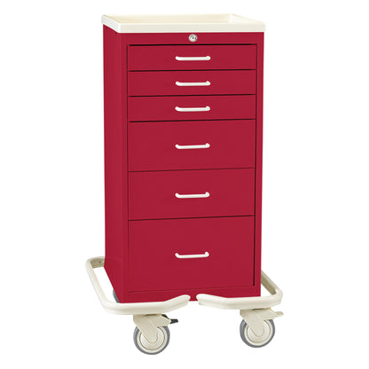 Mini Series 6-Drawer Anesthesia/Procedure Tower Cart, Key Lock, Solid Red