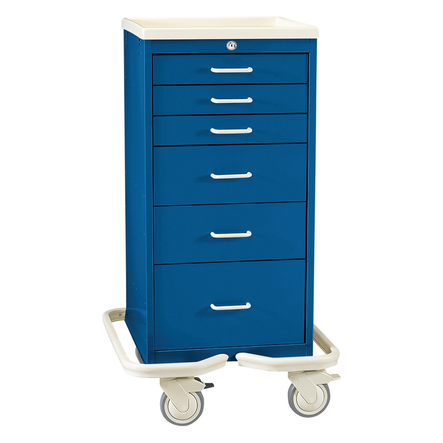 Mini Series 6-Drawer Anesthesia/Procedure Tower Cart, Key Lock, Solid Dark Blue