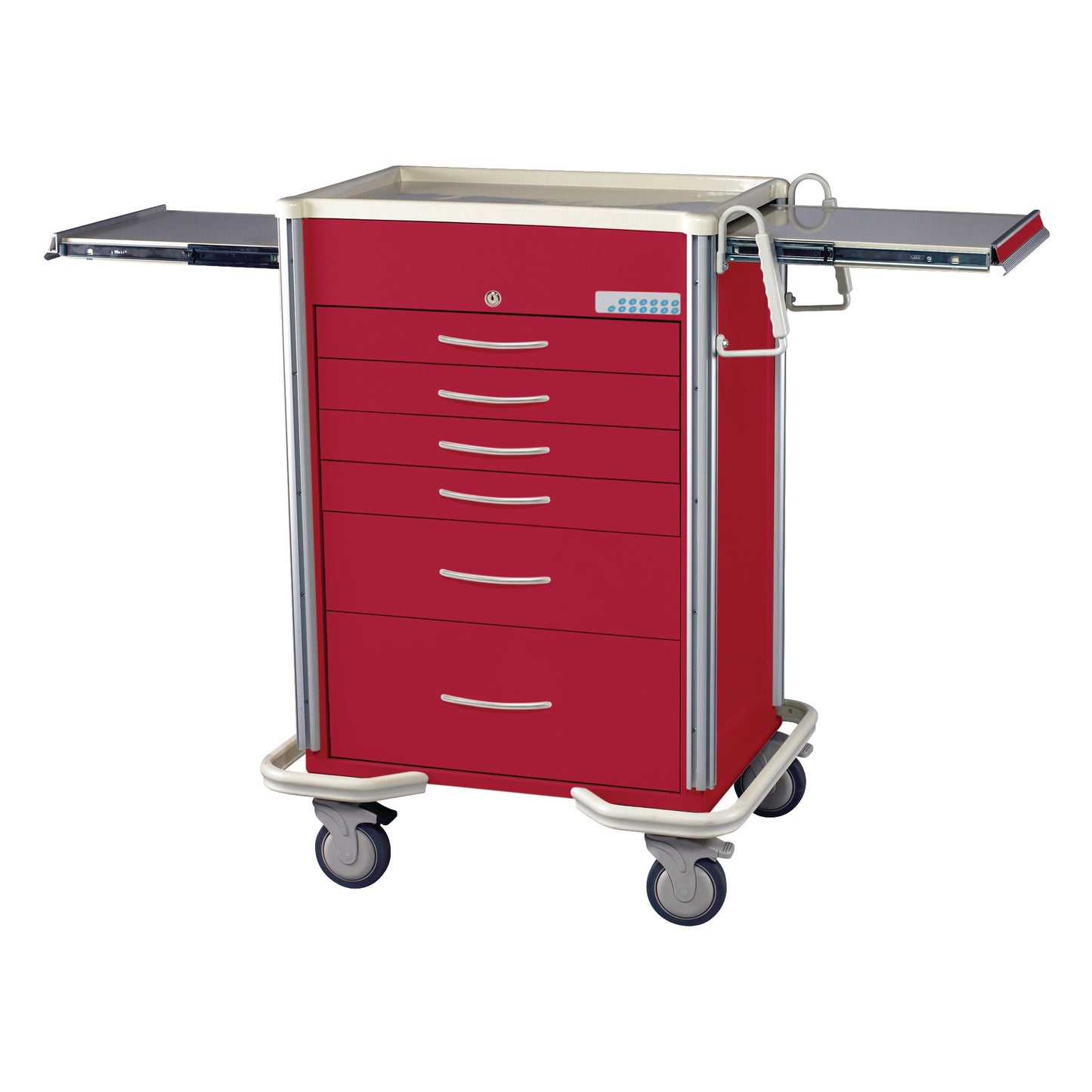 Select Series 6-Drawer Anesthesia/Procedure Cart, Electronic Lock, 27" Drawer Space, Solid Red