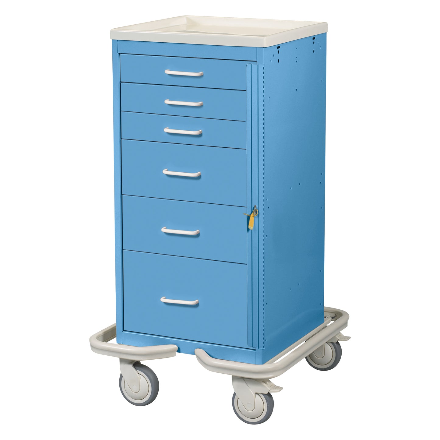 Mini Series 6-Drawer Emergency Tower Cart, Breakaway Lock, Solid Slate Blue