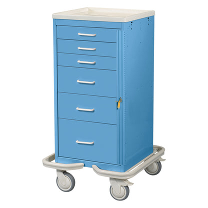 Mini Series 6-Drawer Emergency Tower Cart, Breakaway Lock, Solid Slate Blue