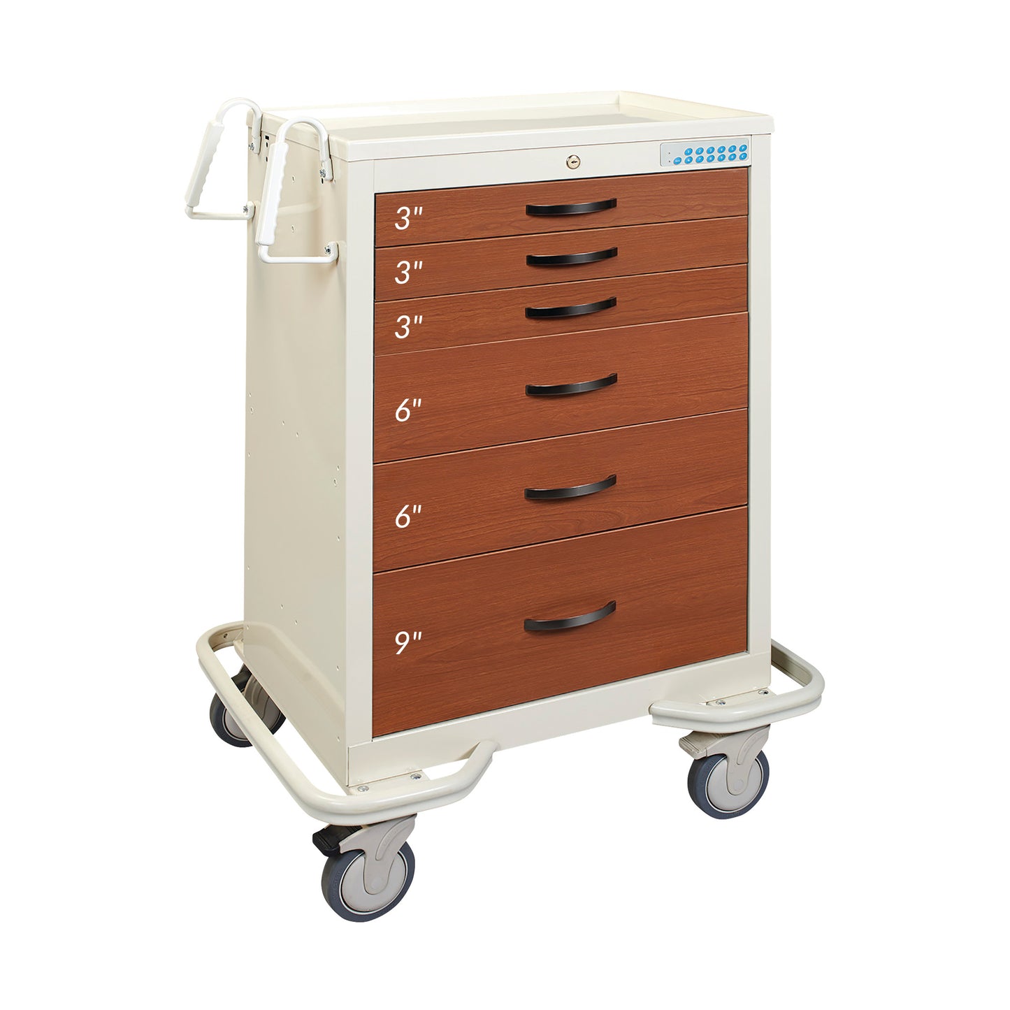 Standard Series 6-Drawer Wood-Look Medical Cart, Electric Lock, Two-Tone Cherry