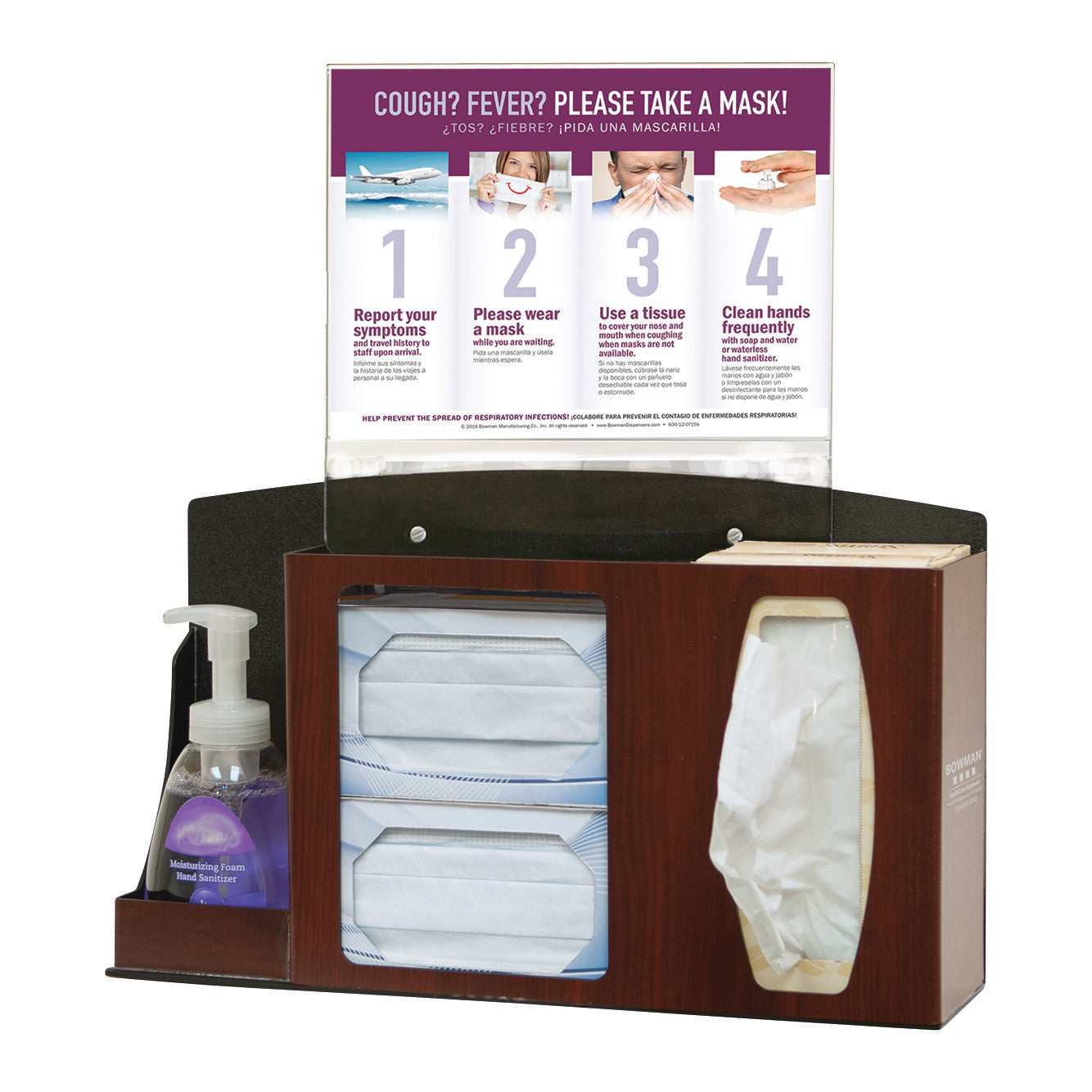 Basic Hygiene Center, Counter/Wall, Hand Sanitizer Holder, Horizontal Sign, Cherry ABS