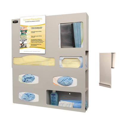 Isolation Station, 4-3/4"D, Tri-Glove, Single-Gown, With Clip-On Sign & Door Hanger, Beige ABS