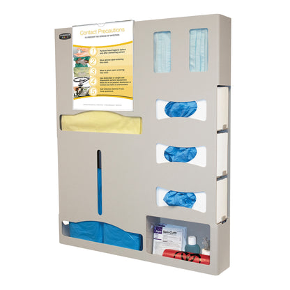 ADA-Compliant Isolation Station, 4"D, Tri-Glove, Double-Gown, With Clip-On Sign, Beige ABS