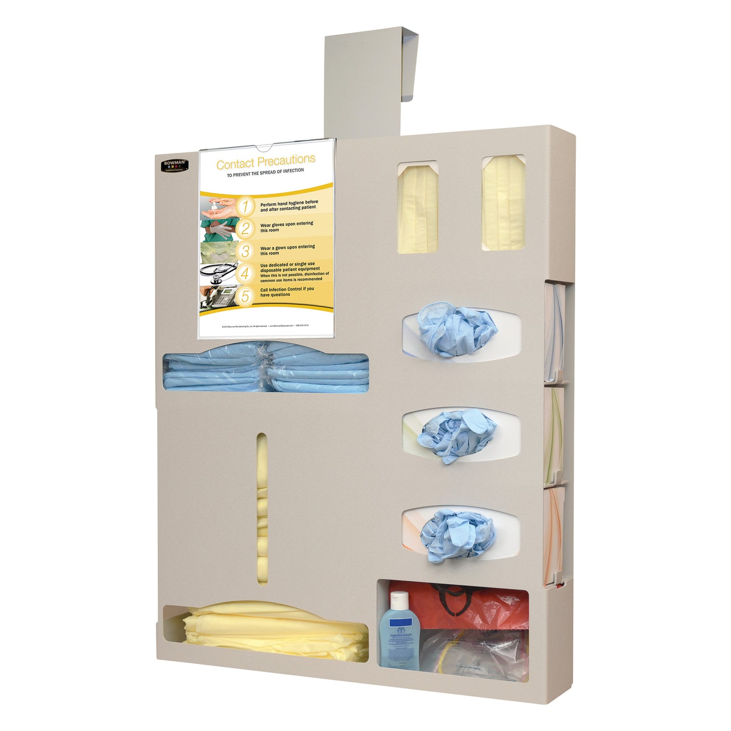 Isolation Station, 4-3/4"D, Tri-Glove, Double-Gown, With Clip-On Sign & Door Hanger, Beige ABS