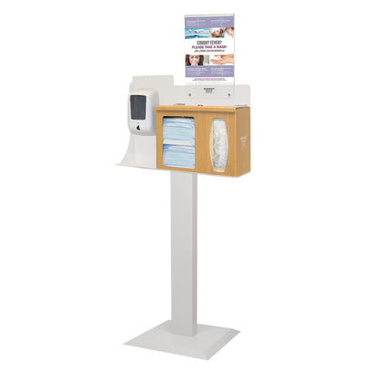 Touchless Hygiene System, Stand, Hand Sanitizer Dispenser Mount, Locking Lid, Vertical Sign, Maple ABS