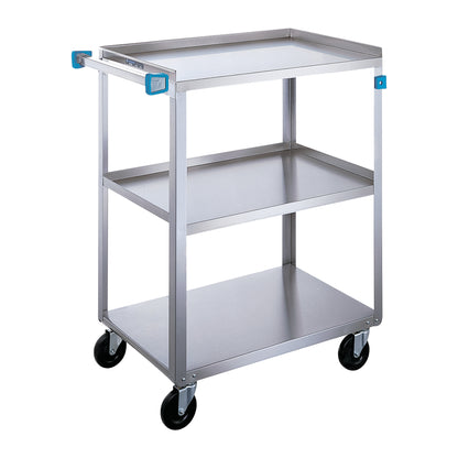 Utility Cart, Medium Duty, Stainless Steel, 3 Shelves, 27-5/8"W x 32"H x 16-3/4"D, 4" Casters, 500-lb. Capacity