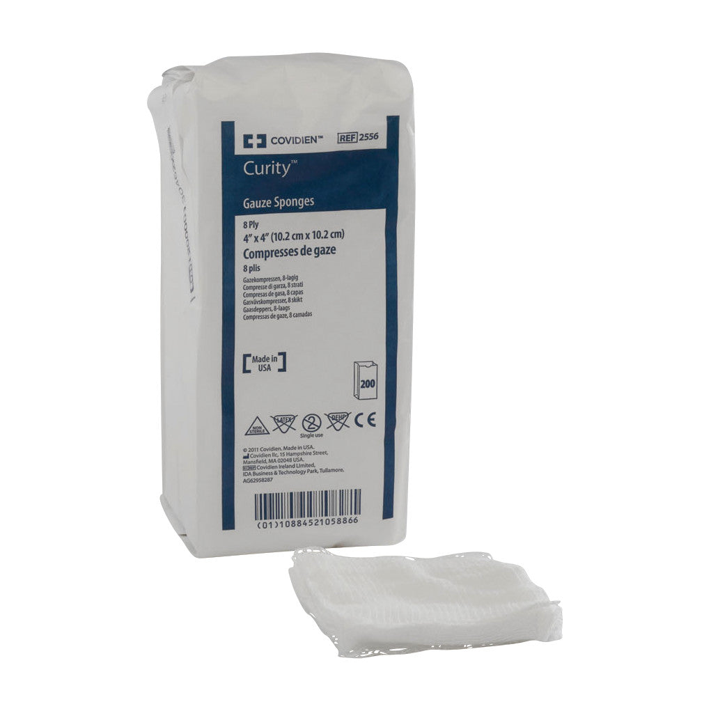 Gauze Sponge, 8-Ply, 4"W x 4"L, 200/Pack