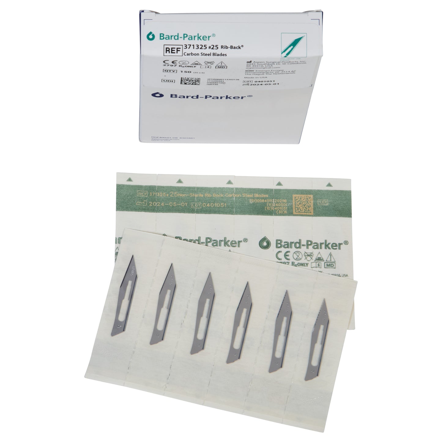 Carbon Steel Rib-Back Blade, Nonsterile, Size 25, 100/Box