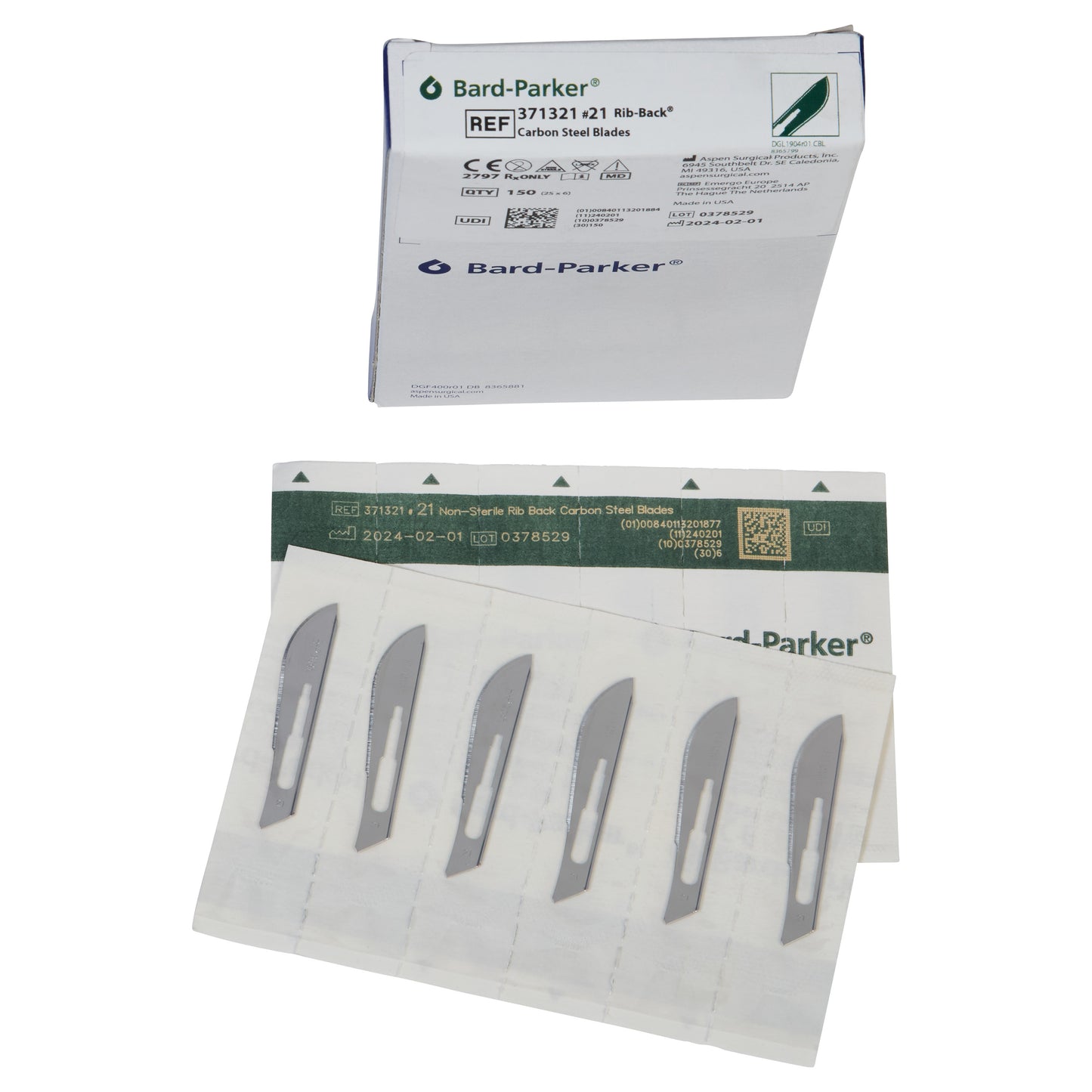 Carbon Steel Rib-Back Blade, Nonsterile, Size 21, 100/Box