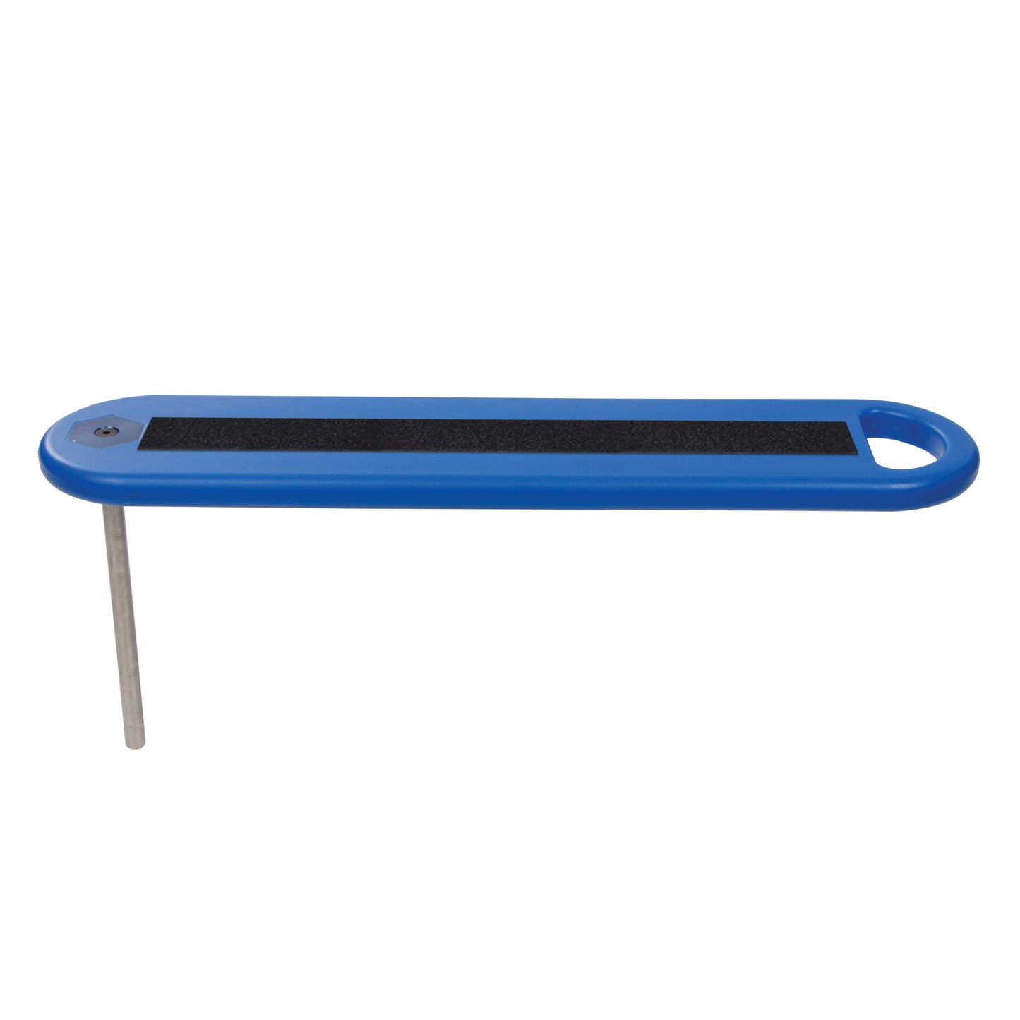AliMed Radiolucent Armboard with blue frame, black strip in the center, and a stainless steel support rod on one side.