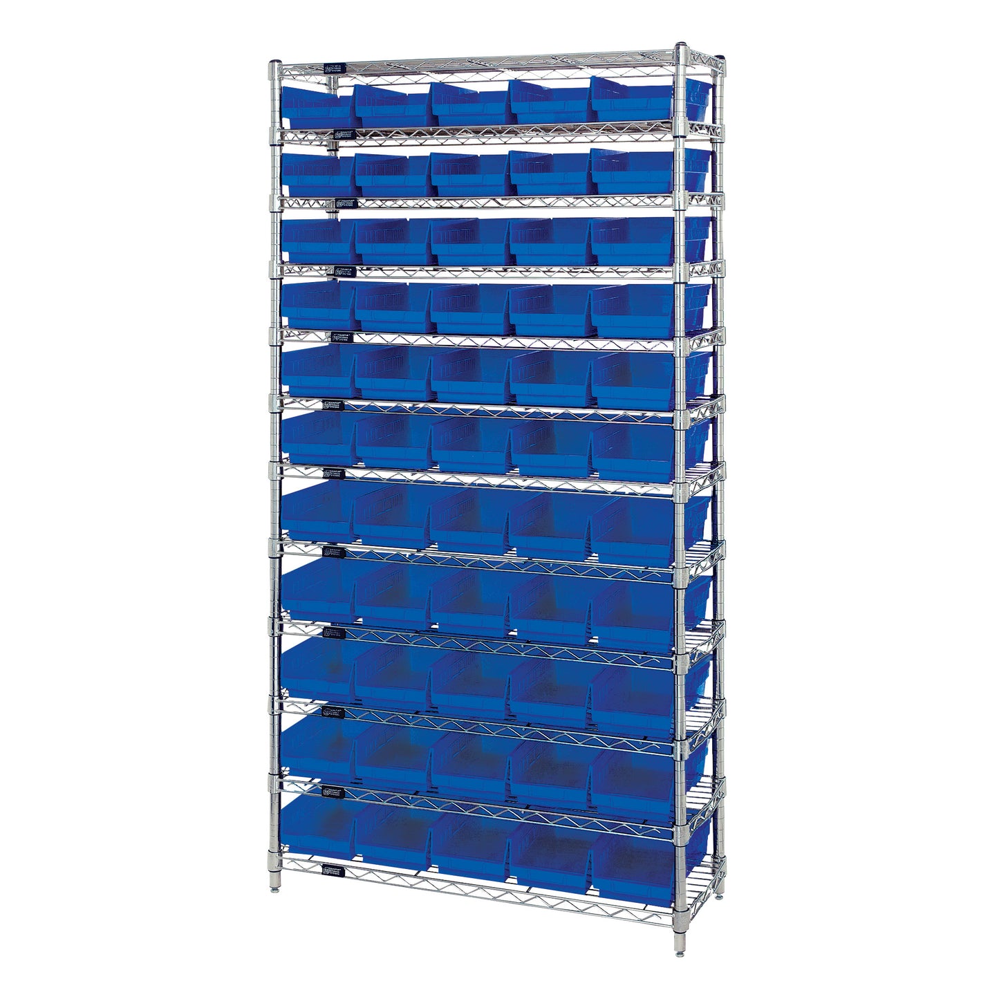 12-Shelf 55-Bin System, 18"D, Blue Bins