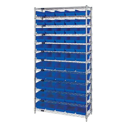 12-Shelf 55-Bin System, 18"D, Blue Bins