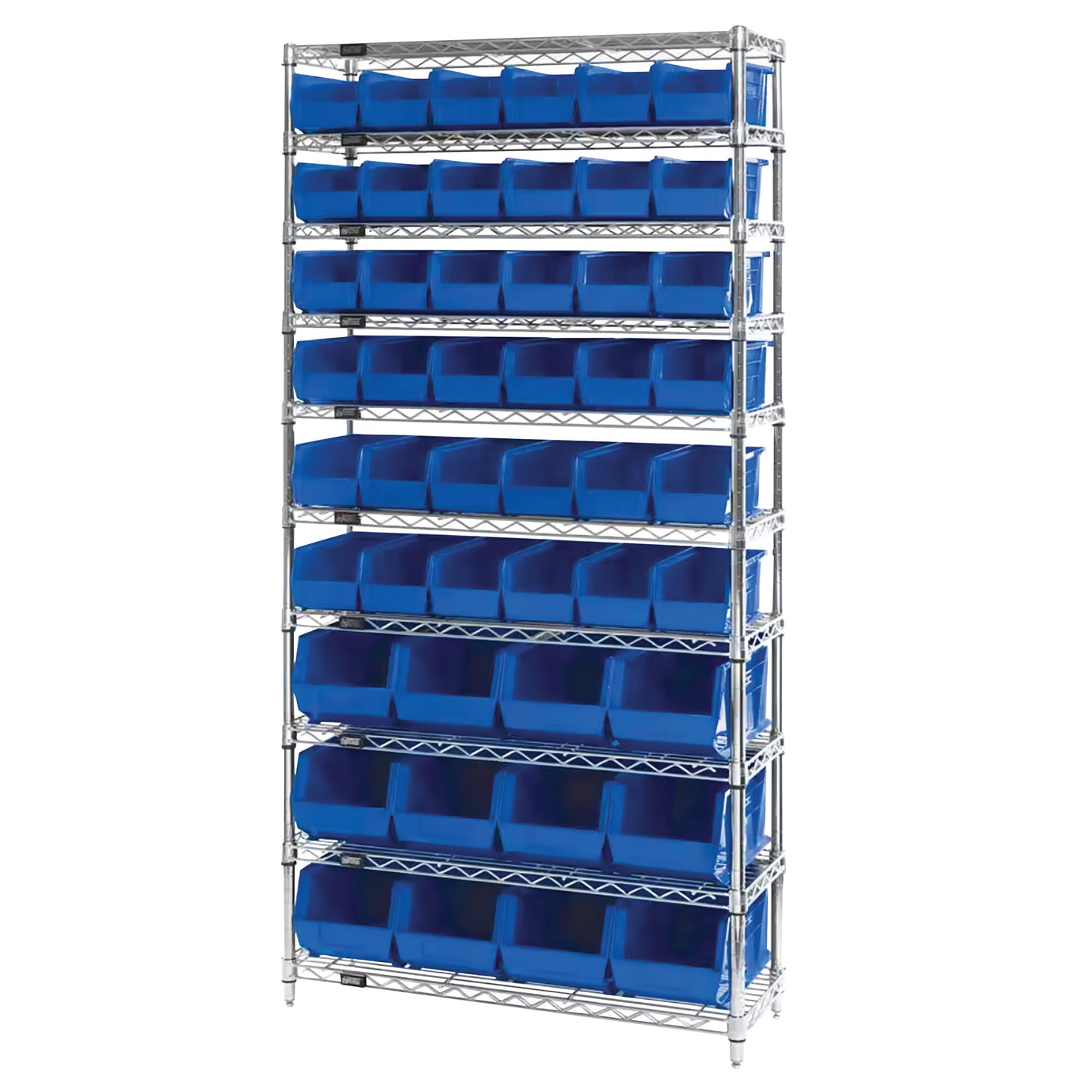 10-Shelf 48-Bin System, 14"D, Blue Bins