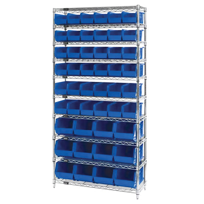 10-Shelf 48-Bin System, 14"D, Blue Bins
