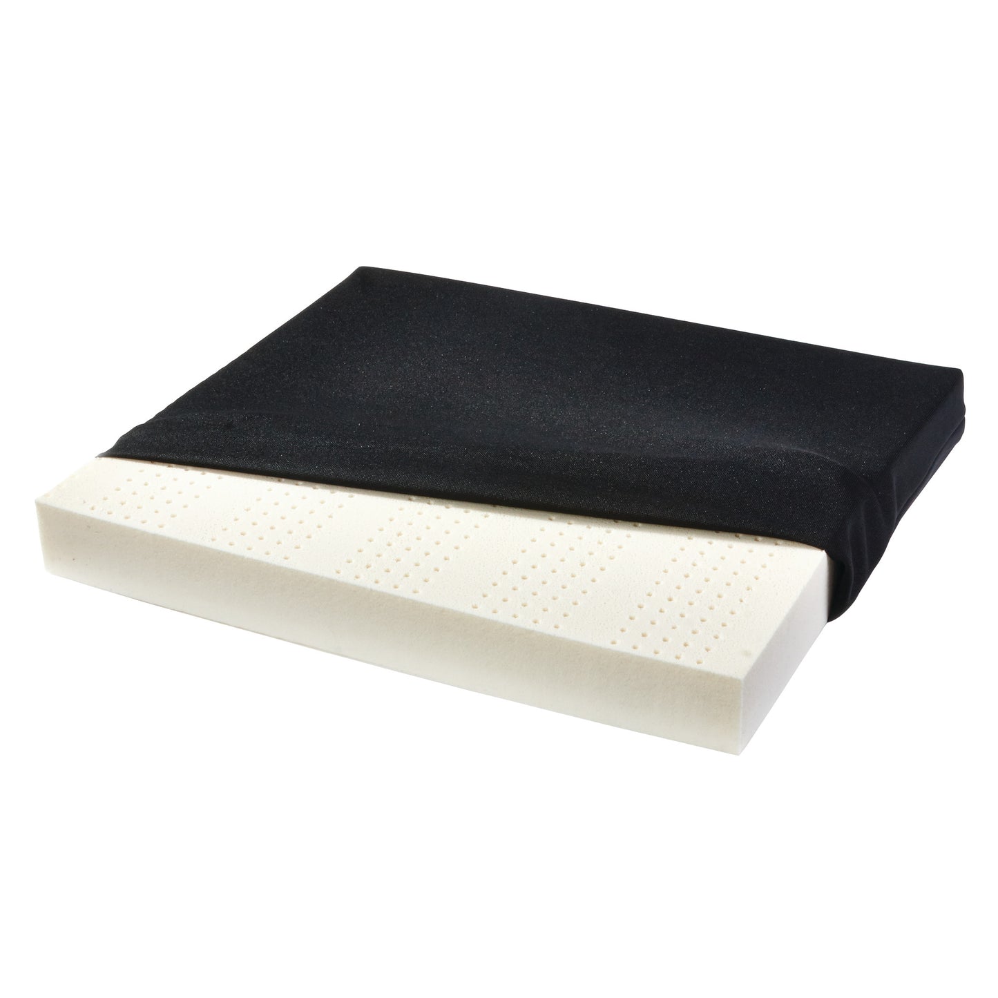 Latex Comfort Cushion, 18"W x 2"H x 16"D, Black Stretch Polyknit Cover