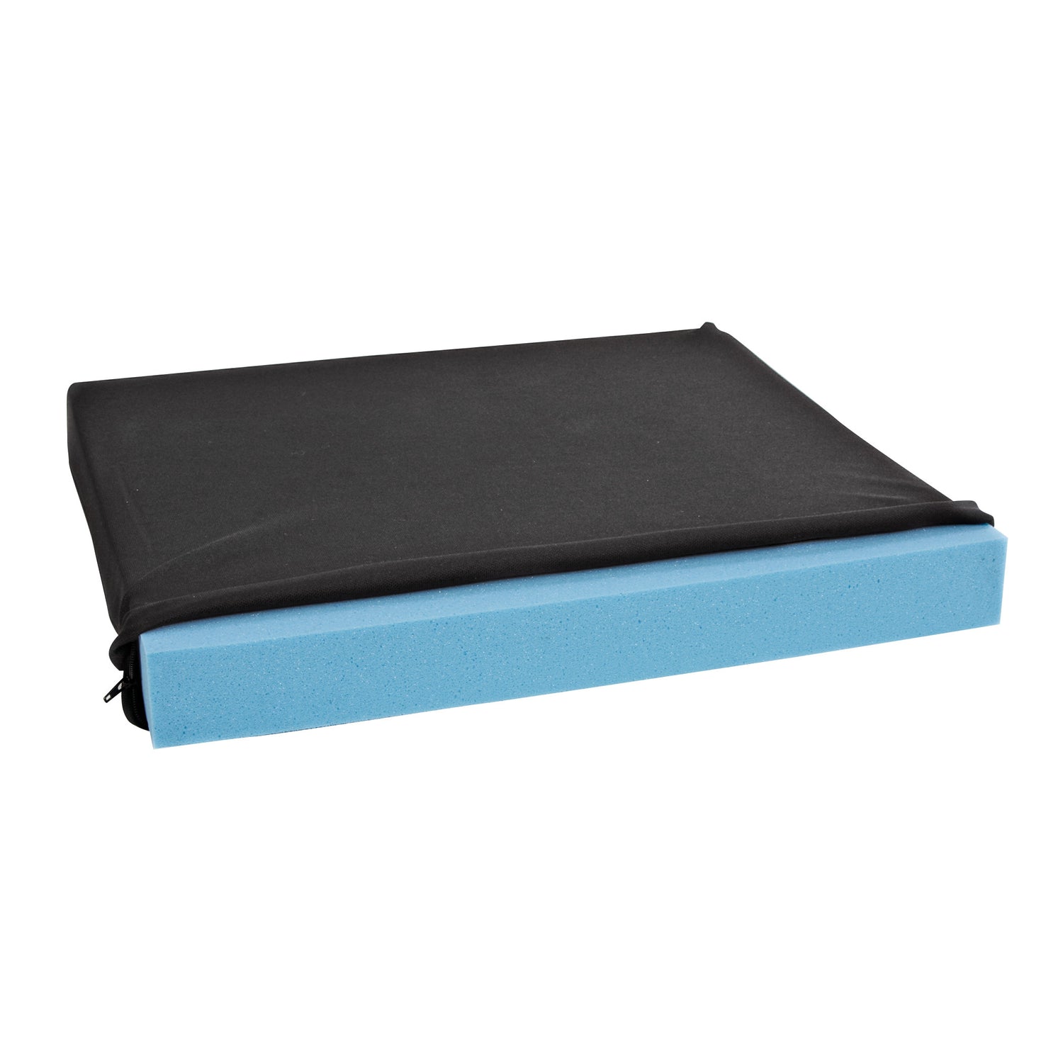 Basic T-Foam Wheelchair Cushion, Medium, Blue, 18"W x 2"H x 16"D, Black Polyknit Cover