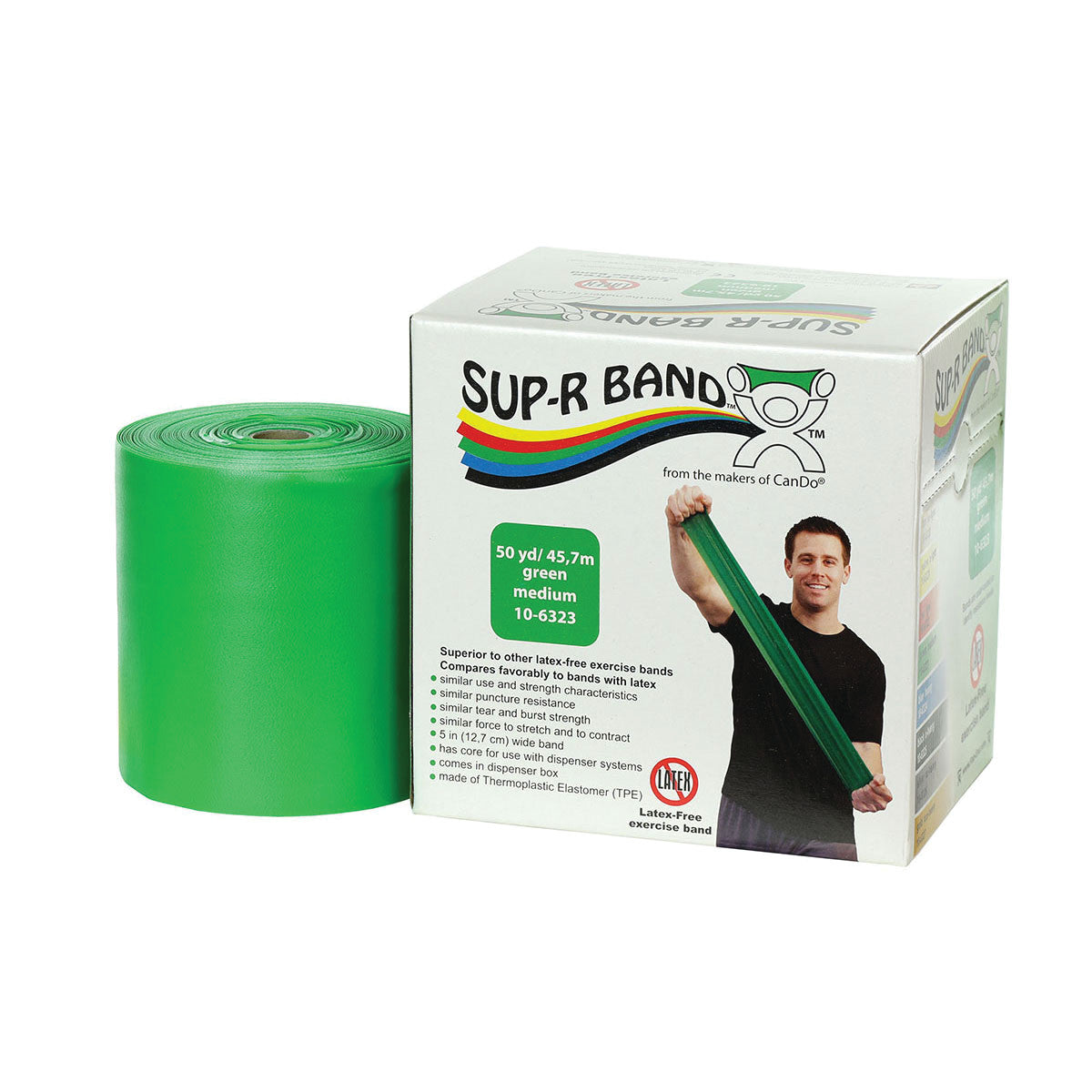 Sup-R Band Non-Latex Exercise Band, Green, Medium, 50-yd. Roll