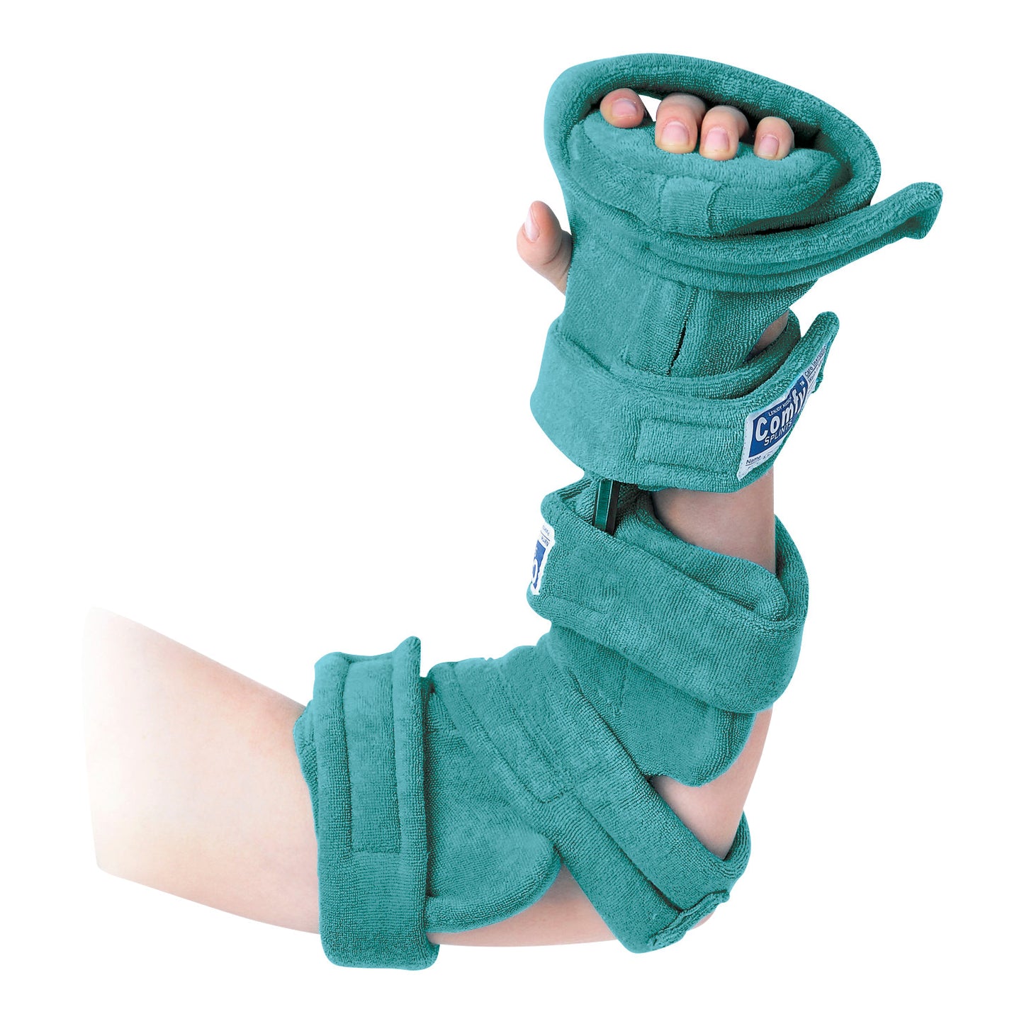 Pediatric Goniometer Elbow and Full Hand Orthosis, Terrycloth, Emerald Green, Large