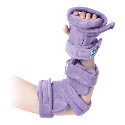Pediatric Goniometer Elbow and Full Hand Orthosis, Terrycloth, Purple, Small
