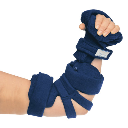 Adult Spring-Loaded Goniometer Elbow and Full Hand Orthosis, Terrycloth, Navy