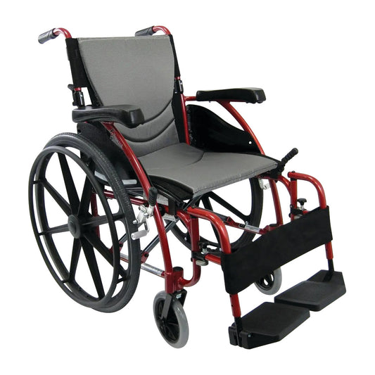 S-Ergonomic Series 115 Ultra-Lightweight/Compact Wheelchair with Standard Wheels, 20"W x 17"D Seat, Red Rose