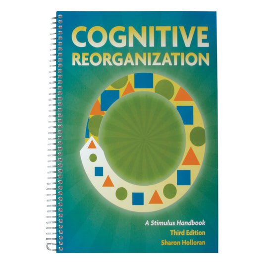 Cover of "Cognitive Reorganization, 3rd Ed." shows a spiral binding and geometric shapes on a green background.