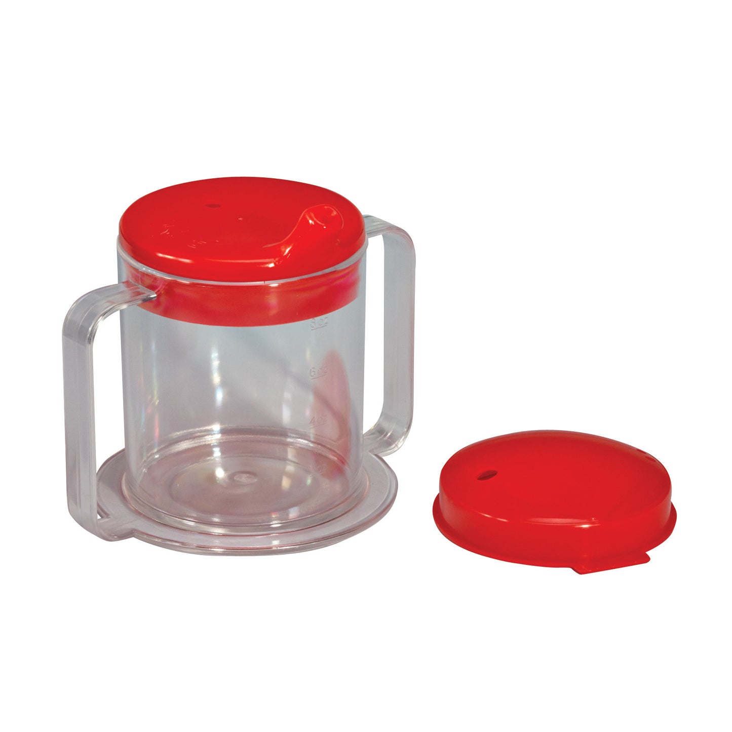 Clear Two-Handled Adaptive Mug with Lid, Red Lids, 10 oz., 10/Pack