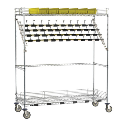 Super Erecta Wire Catheter Procedure Cart, Bulk Storage Style, 24"W x 60"H, 4 Bars, 40 Hooks, 6 Bins, 6 Ledges