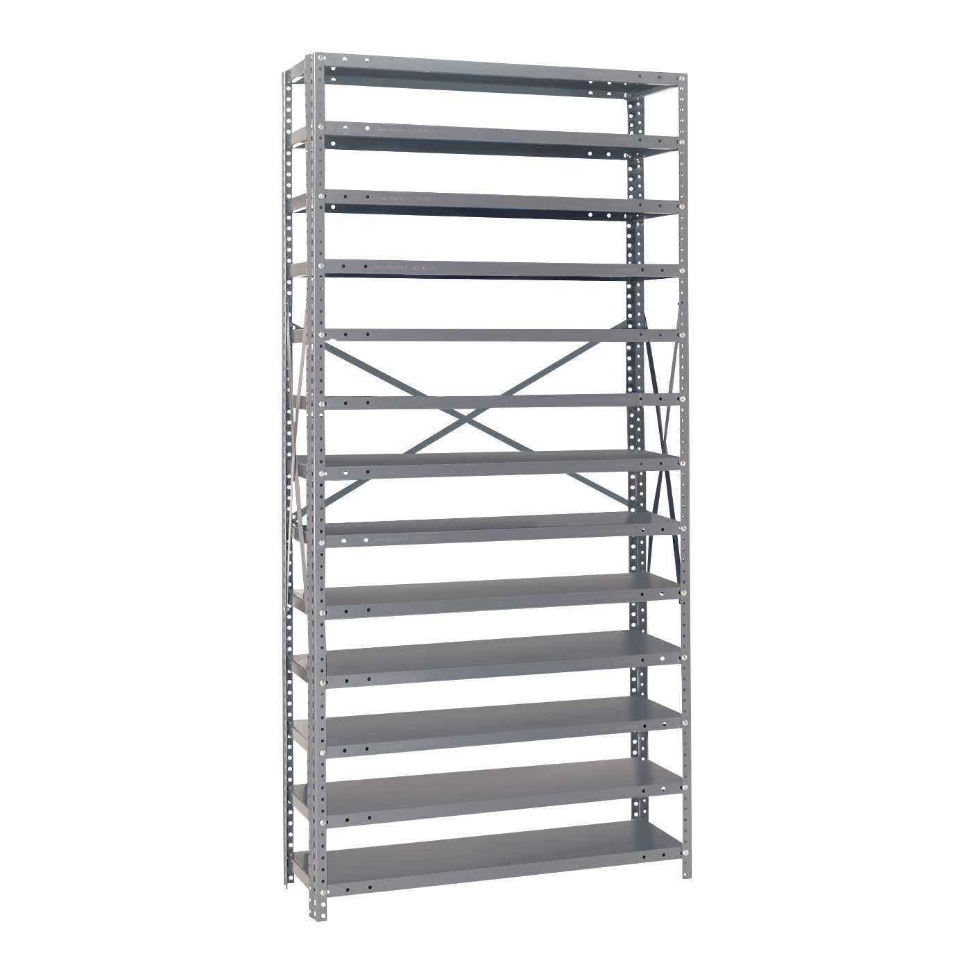 Economical Shelving Unit, 75"H x 12"D, 13 Shelves, No Bins