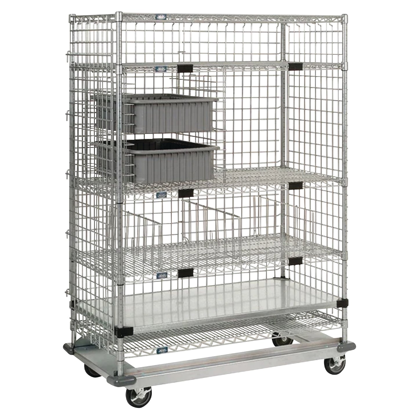 Exchange and Linen Transport Truck, Chrome, Enclosed, 5 Wire Shelves, 60"W x 69"H x 24"D, 1200-lb. Capacity (Heavy Duty)