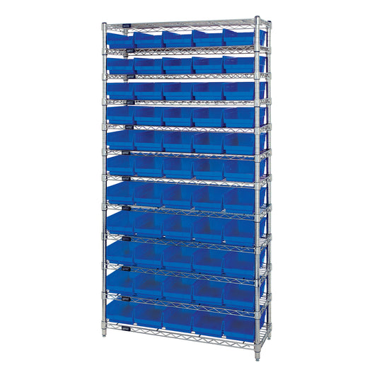 12-Shelf 55-Bin System, 12"D, Blue Bins