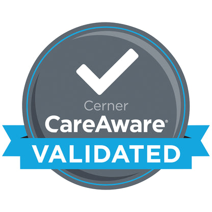 A circular badge reads "Cerner CareAware VALIDATED" and includes text: seca 333i Baby Scale with Wi-Fi Function, with a check mark.