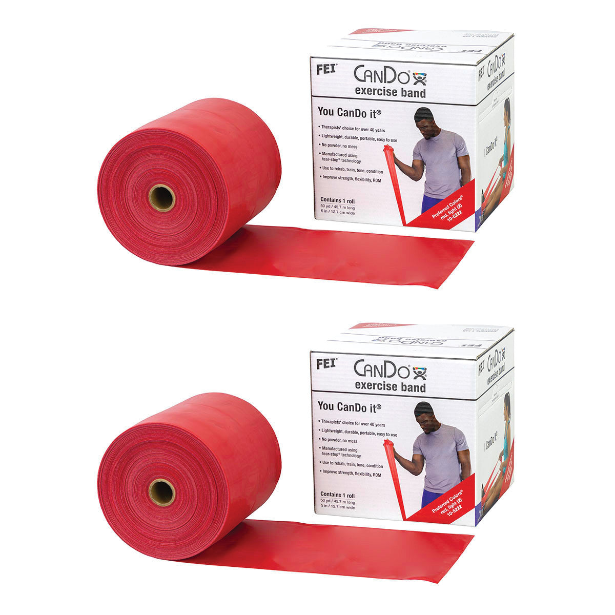 Latex Exercise Band, Low Powder, Red, Light, 50-yd. Roll, 2 Roll/Pack