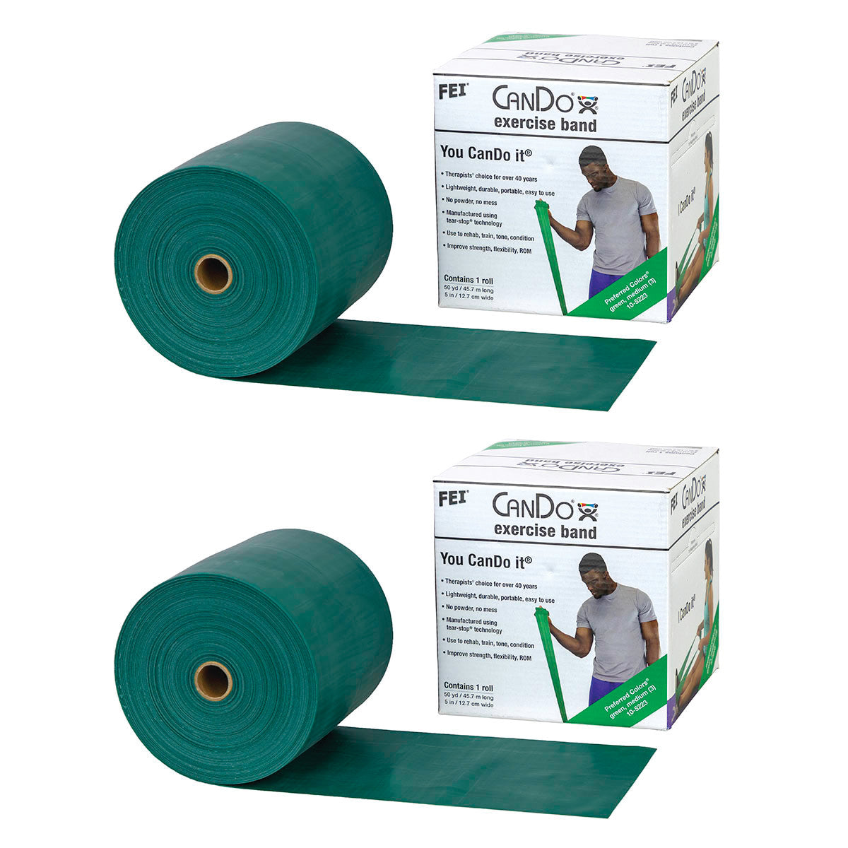 Latex Exercise Band, Low Powder, Green, Medium, 50-yd. Roll, 2 Roll/Pack