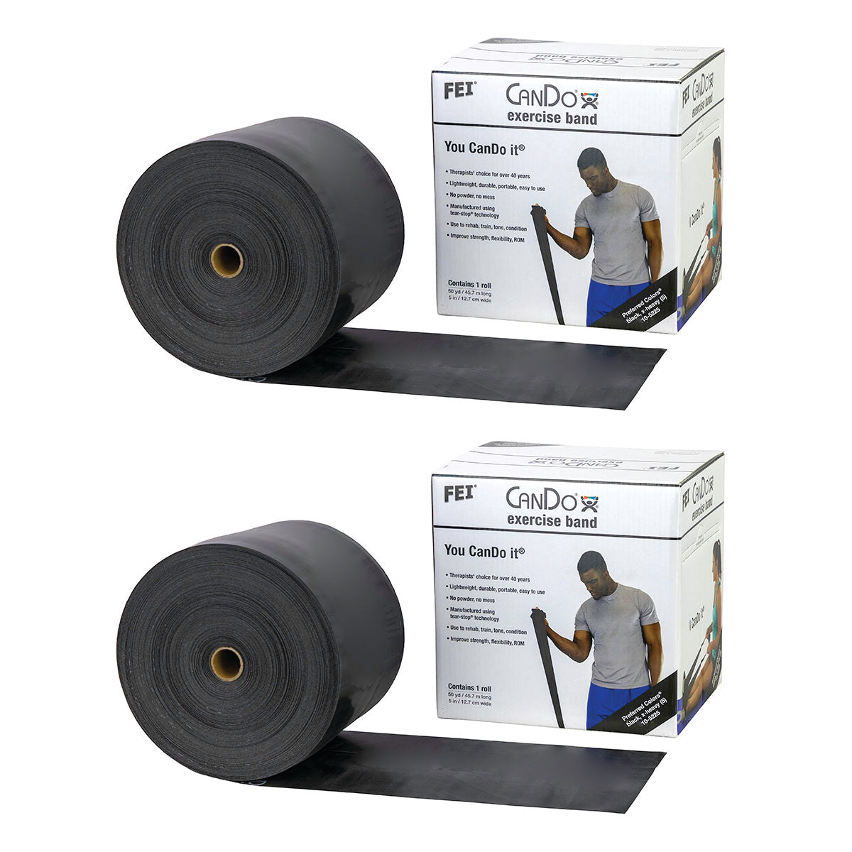 Latex Exercise Band, Low Powder, Black, X-Heavy, 50-yd. Roll, 2 Roll/Pack