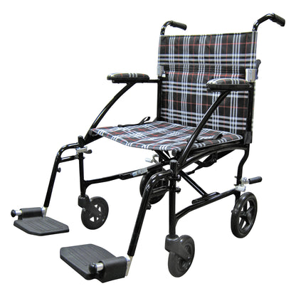 Fly-Lite Transport Chair, 19"W x 15-1/2"D, Black/Red Plaid w/Black Frame