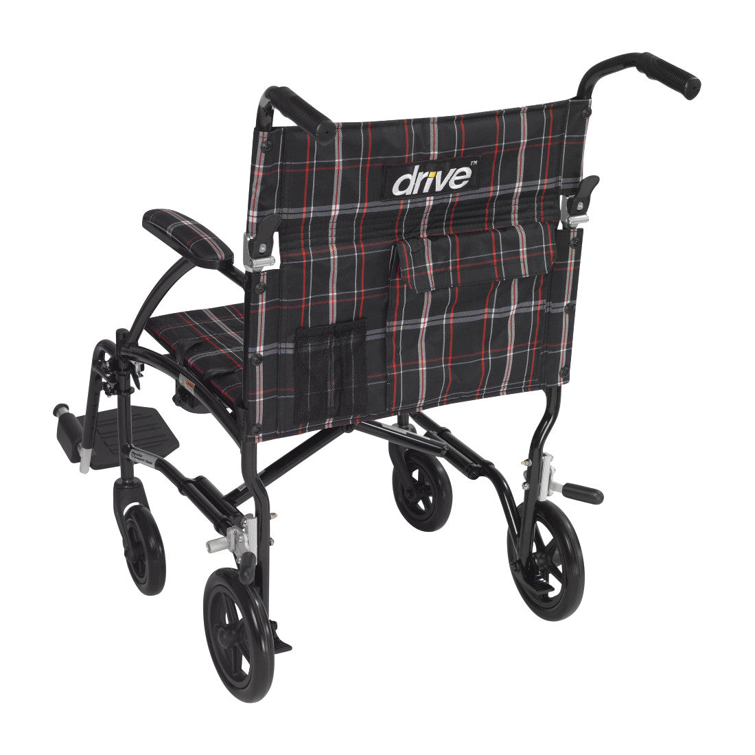 Fly-Lite Transport Chair, 19"W x 15-1/2"D, Black/Red Plaid w/Black Frame