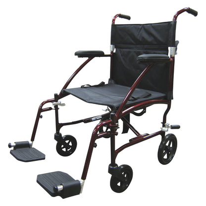 Fly-Lite Transport Chair, 19"W x 15-1/2"D, Black w/Burgundy Frame