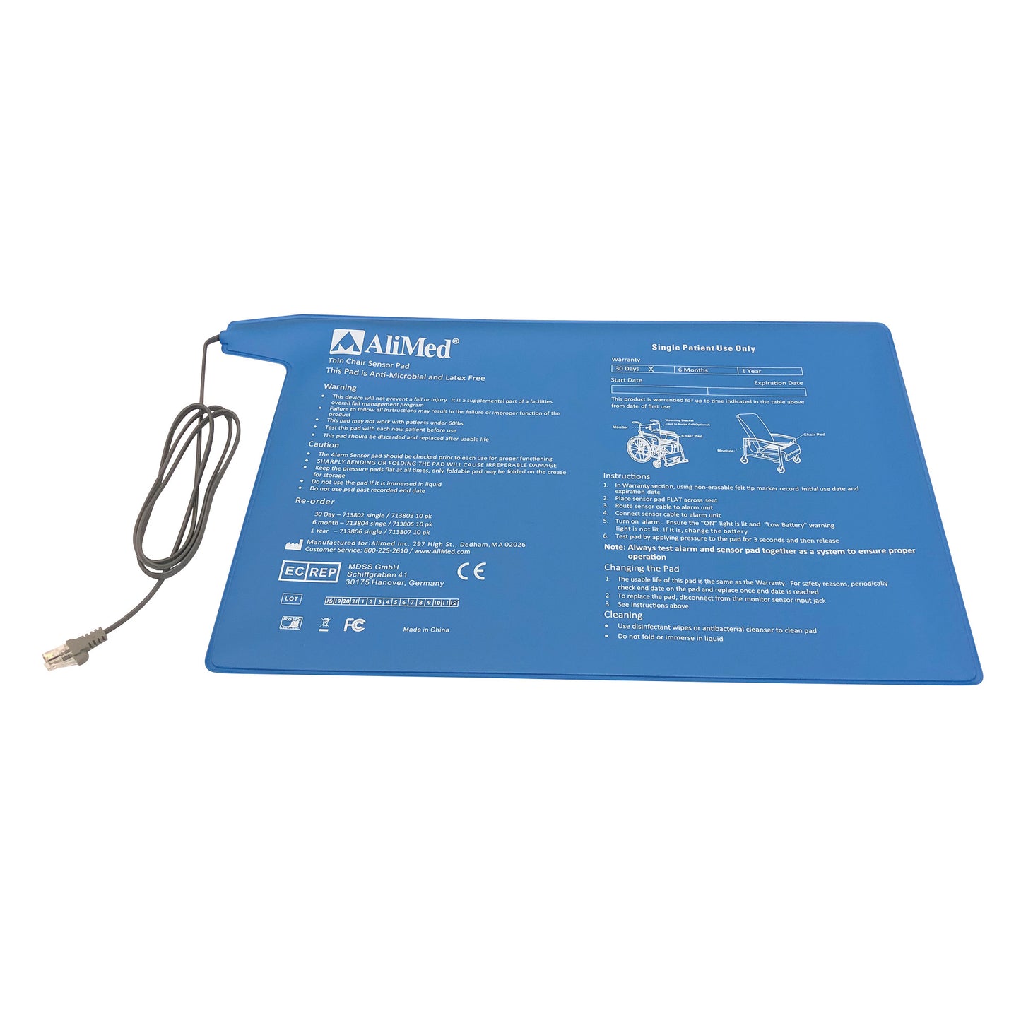 Corded Pressure Sensor Pad, Chair, 10"W x 15"L, 180-Day Warranty