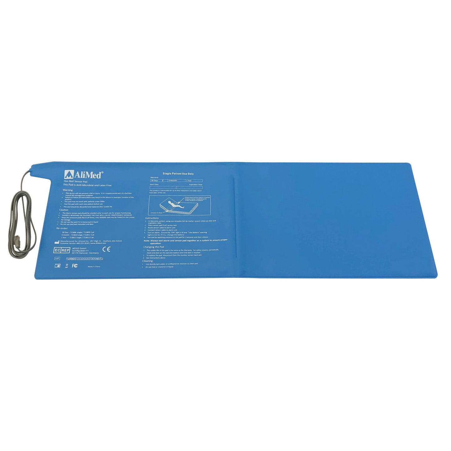 Corded Pressure Sensor Pad, Bed, 10"W x 30"L, 180-Day Warranty