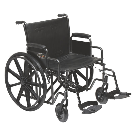 This is an Everest & Jennings Traveler HD Wheelchair with removable desk arms and elevating leg rests, featuring a black seat.