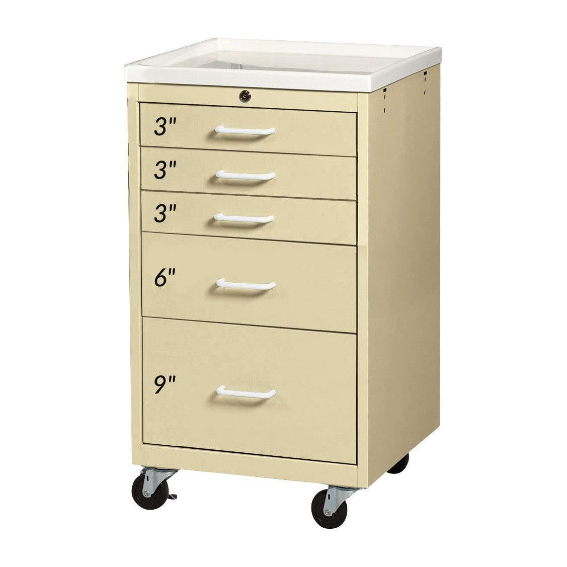 AliMed® Mini Series 5-Drawer Procedure Cart with Key Lock, Solid Beige