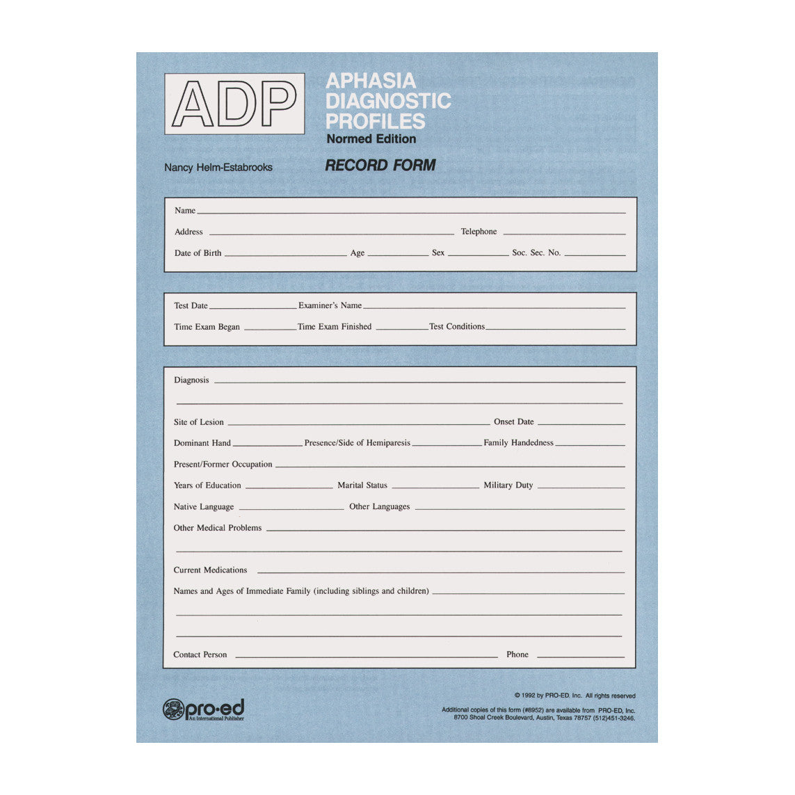 Record Forms for Aphasia Diagnostic Profiles (ADP)
