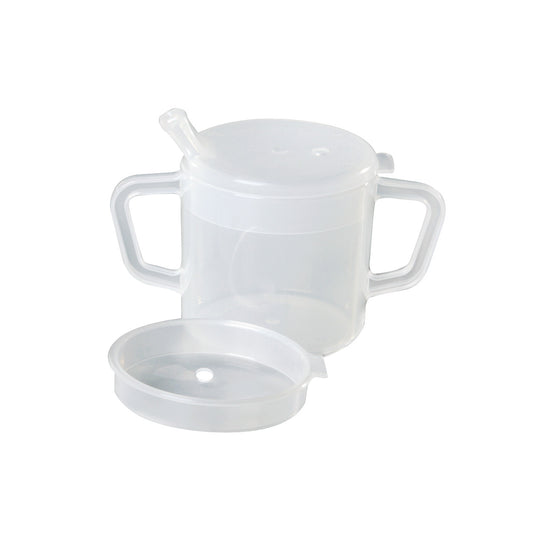 Clear Two-Handled Adaptive Mug with Lid, Clear Lids, 8 oz., 10/Pack
