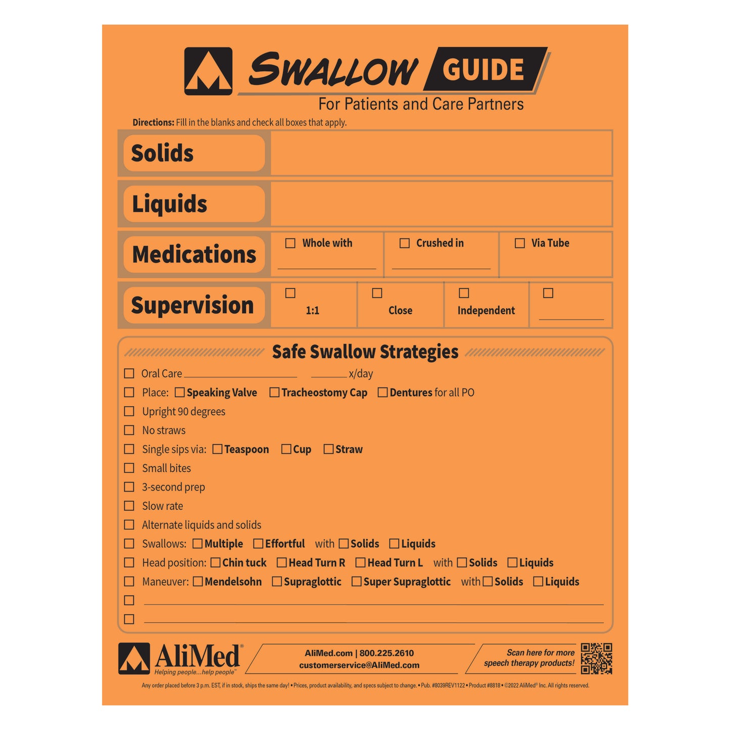 SwallowGuide, 8-1/2"W x 11"H, Standard Size, English, 50/Pack