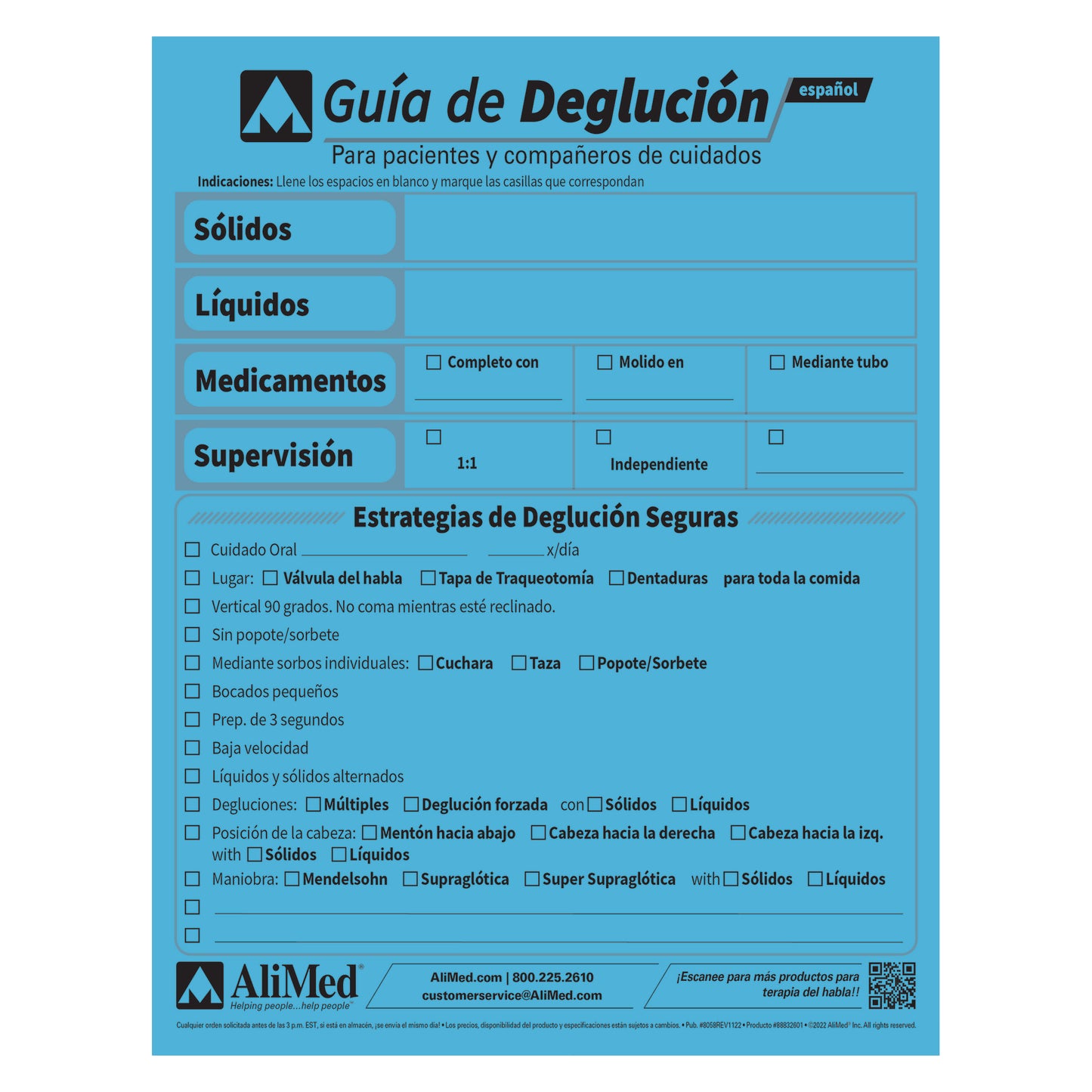 SwallowGuide, 8-1/2"W x 11"H, Standard Size, Spanish, 50/Pack
