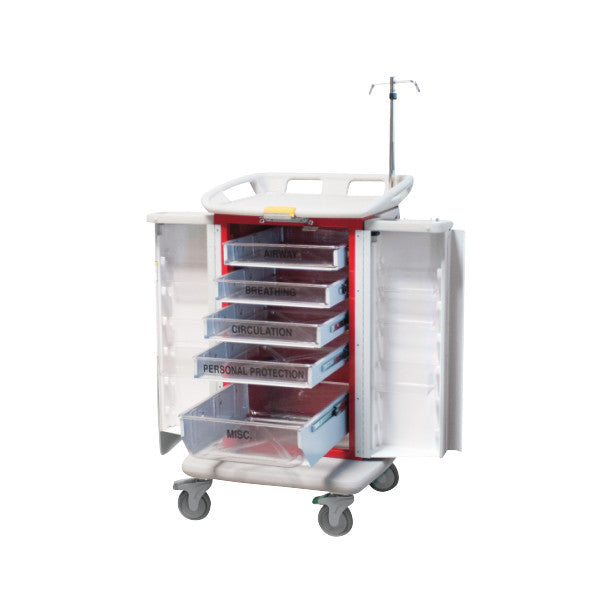 ER 2000 Instant Access Emergency Cart, 5 Drawers, Red